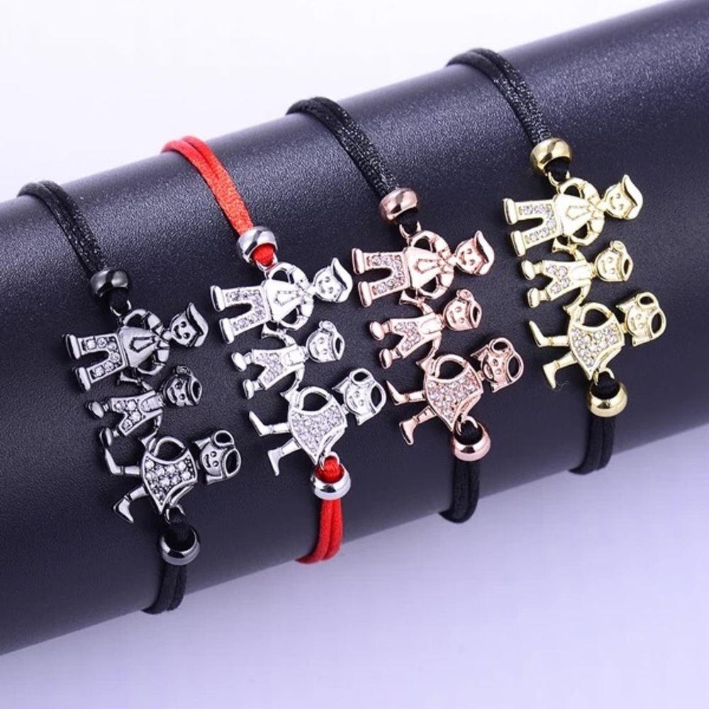 Family Charm Adjustable Bracelet -Mom-Son-Dad